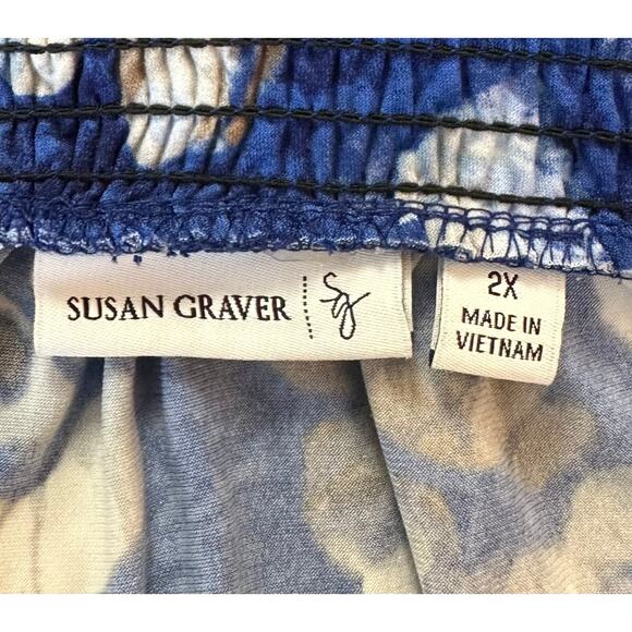 Susan Graver Printed Liquid Knit Hi-Low Hem Dress Blue Floral Size 2X Sleeveless - Picture 9 of 10